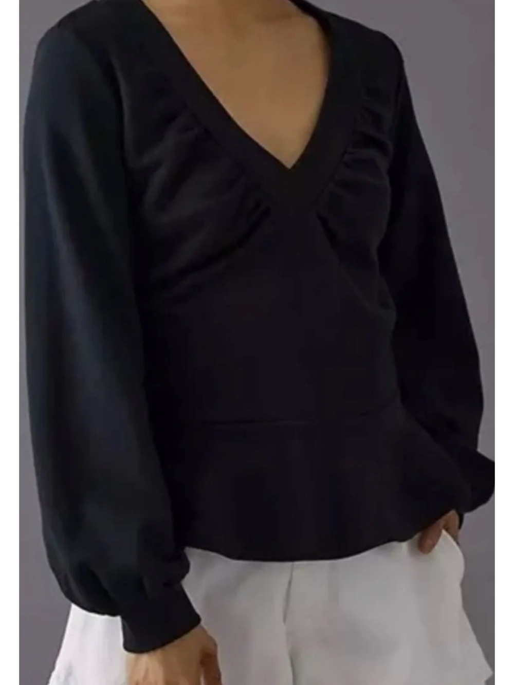 Anthropologie Maeve black Long-Sleeve V-Neck Peplum Top